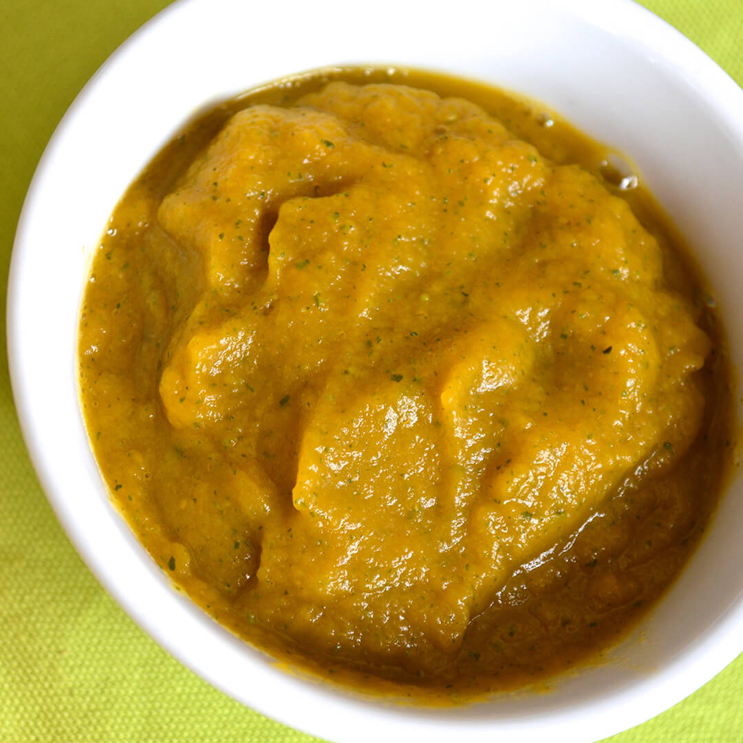 Carrot & Courgette Puree in a bowl