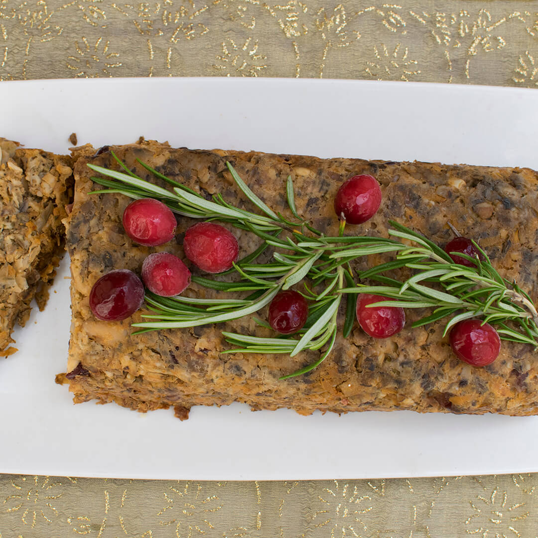 Lentil roast topped with cranberries