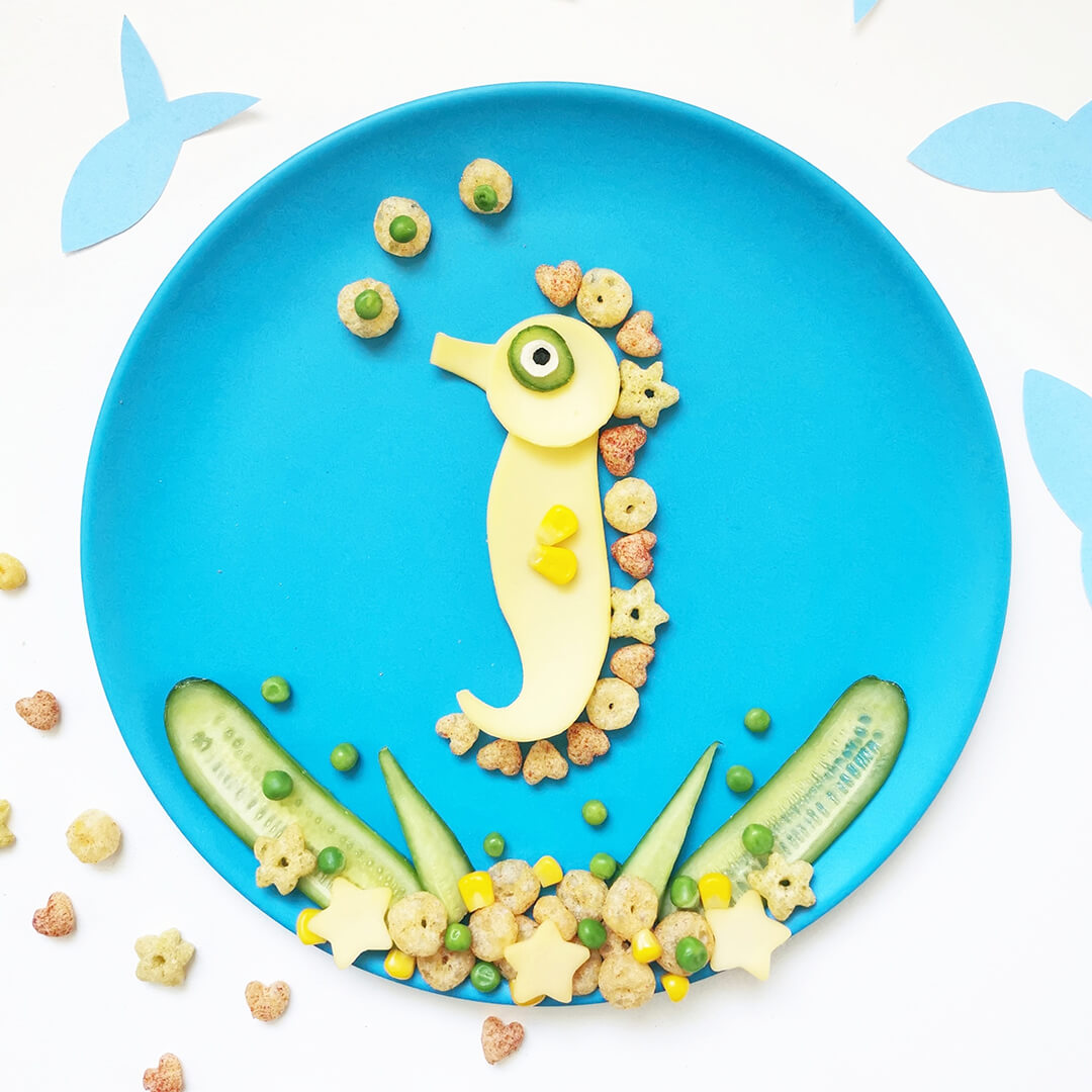 Veggie seahorse fun plate