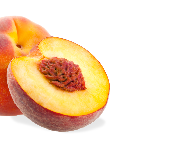 A peach and a halved peach