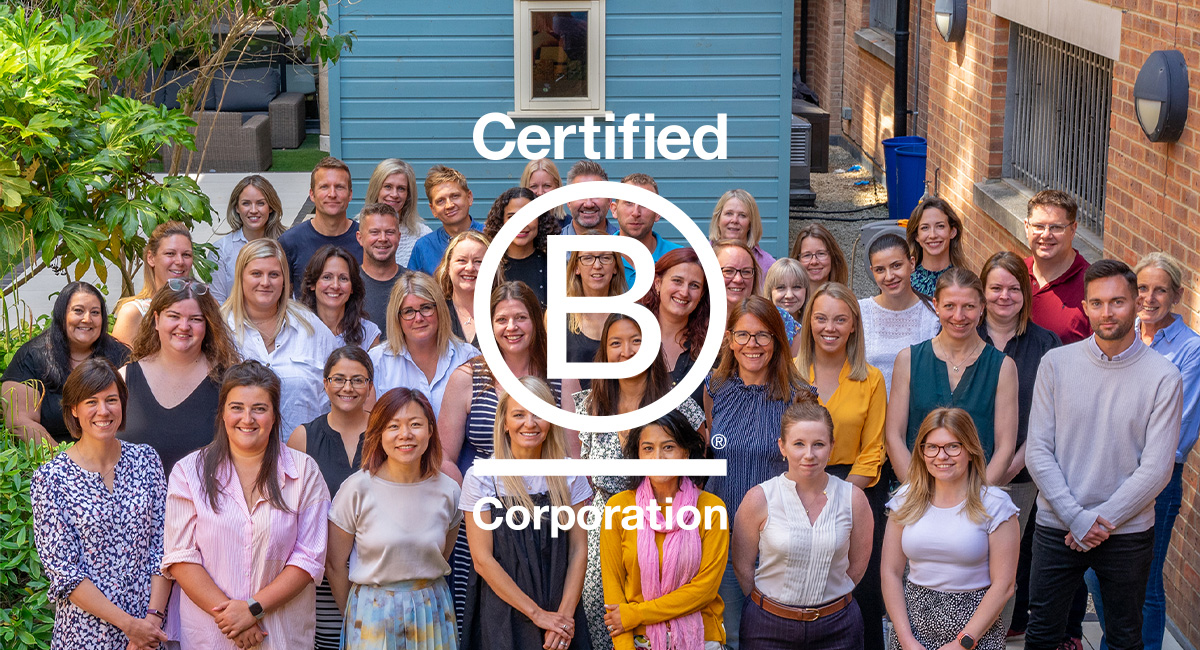 group of 30 people with certified B Corporation logo over the top 