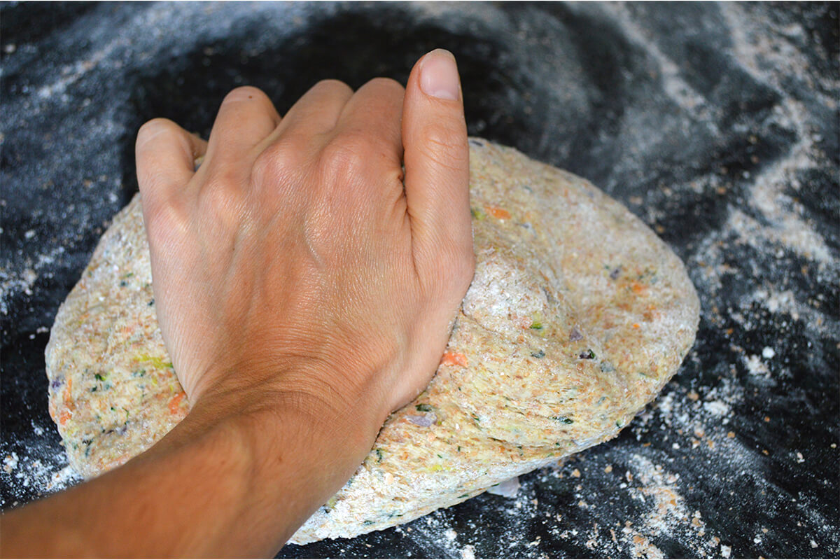 Vegetable Bread dough being knead