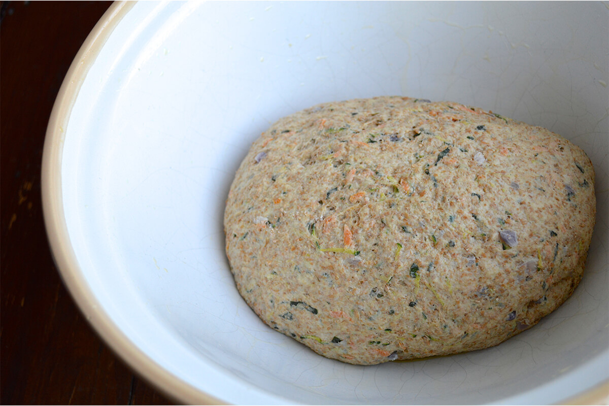 Vegetable Bread dough in mixing bowl