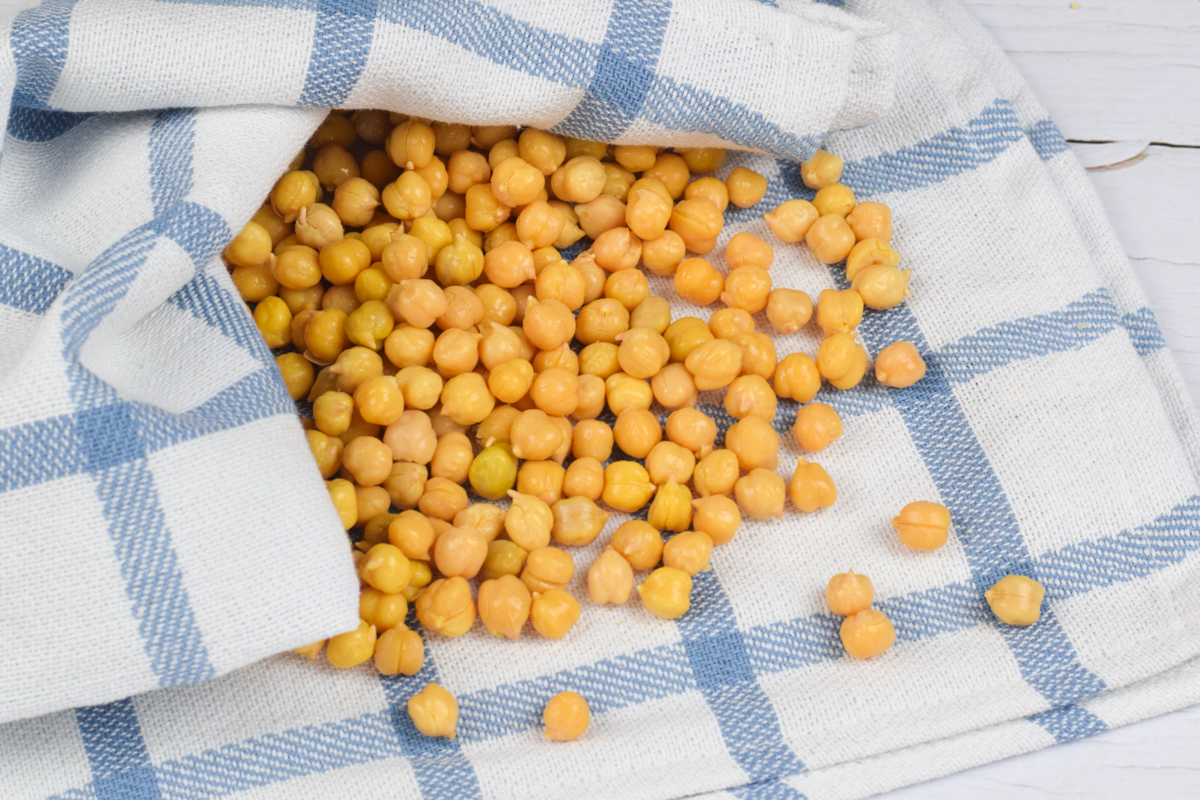 Chickpeas on a tea towel 