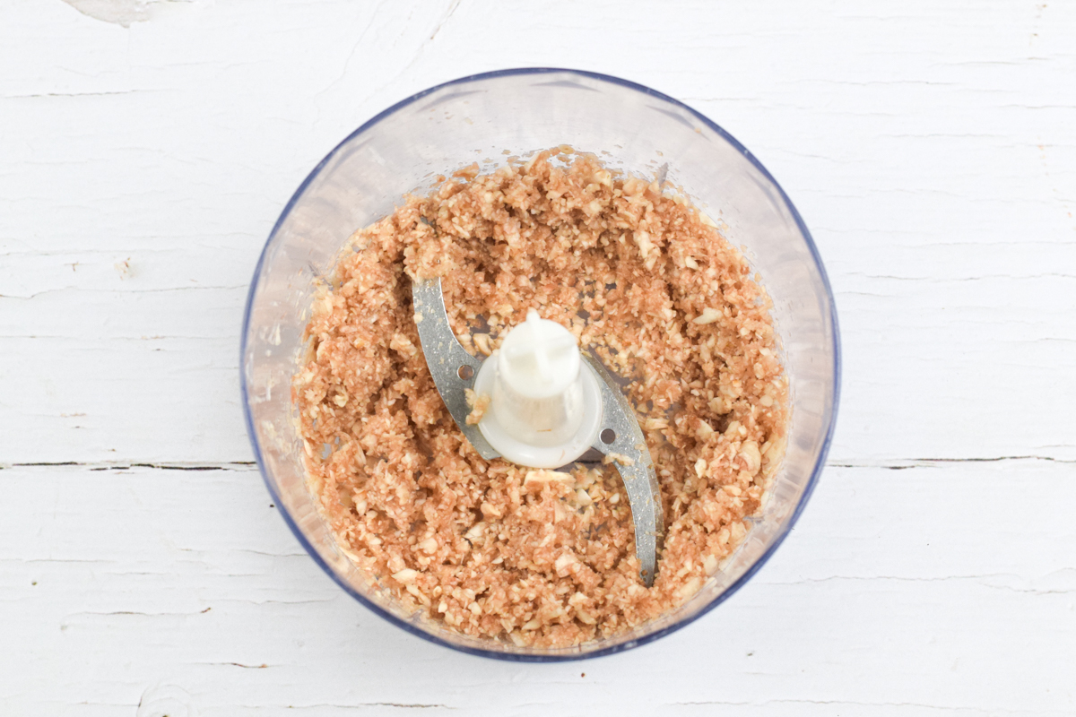 Minced mushroom in a food processor