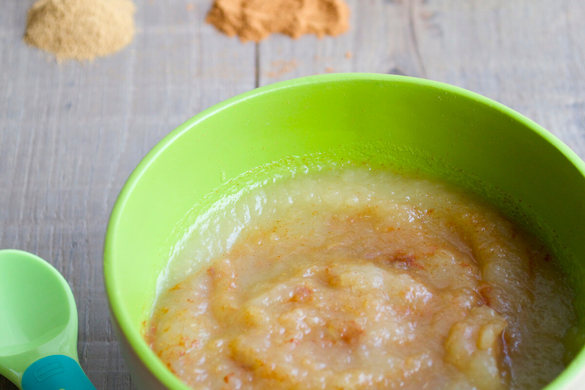A serving of apple puree for baby