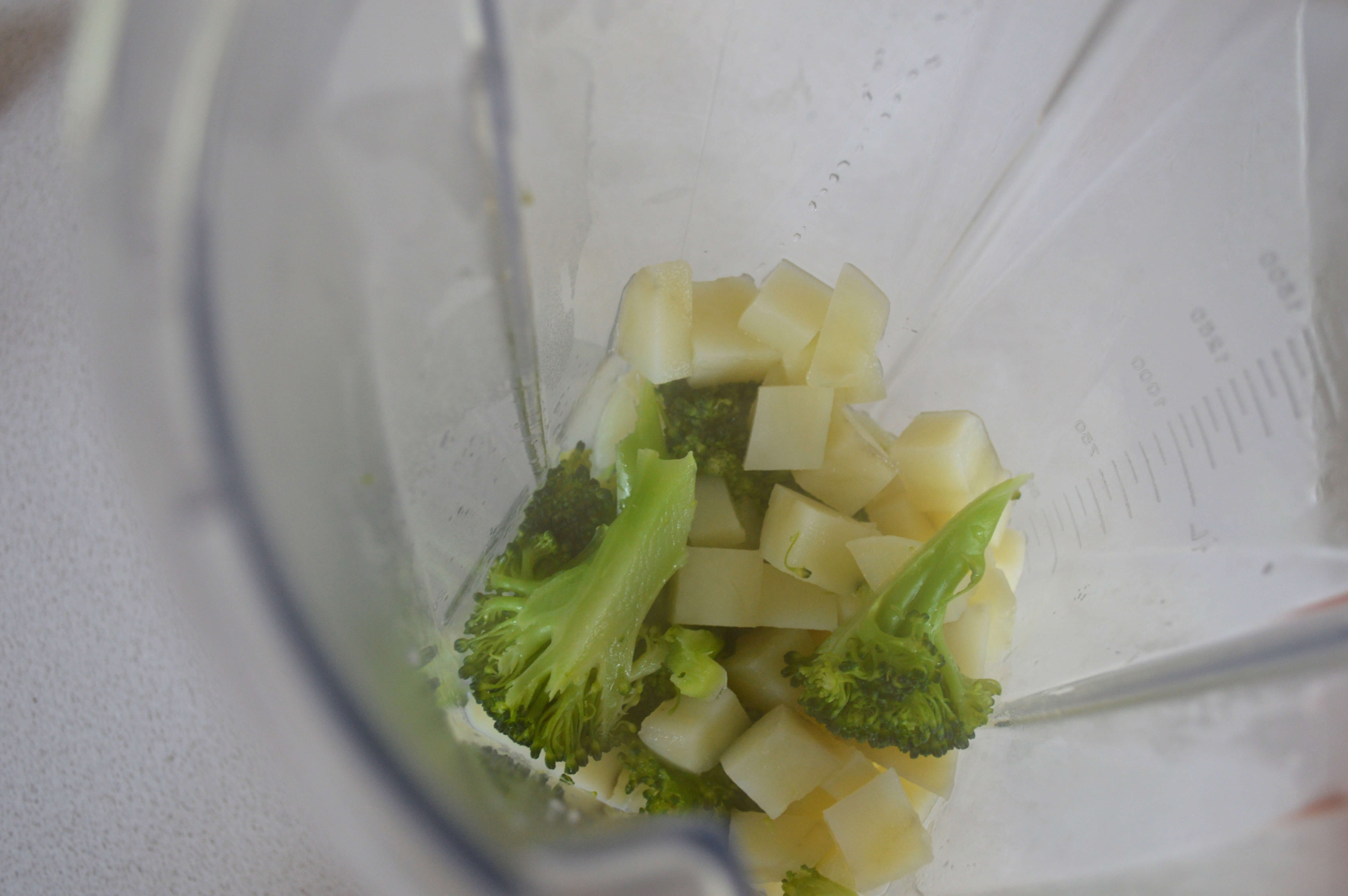 Diced carrot and broccoli in a blender