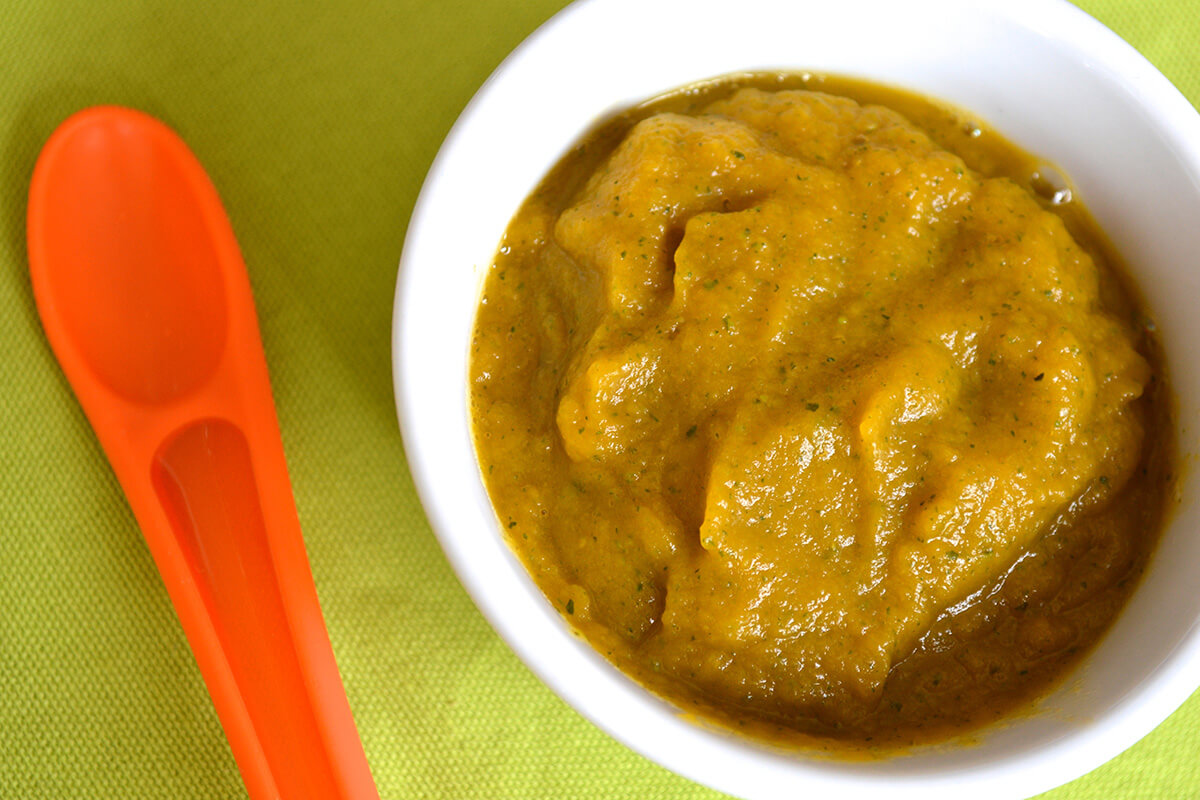 Carrot & Courgette Puree in a bowl