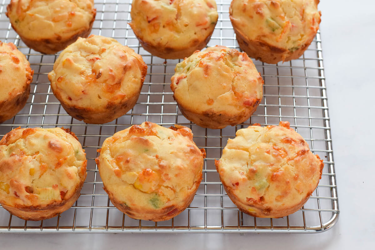 Bake Savoury Vegetable Muffins for Babies & Toddlers on a cooling rack