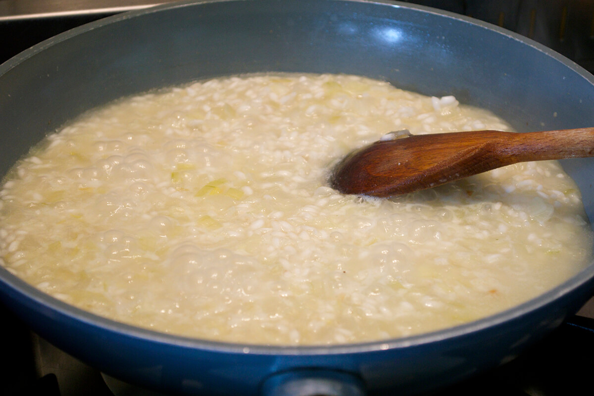 Arborio rice being cooked