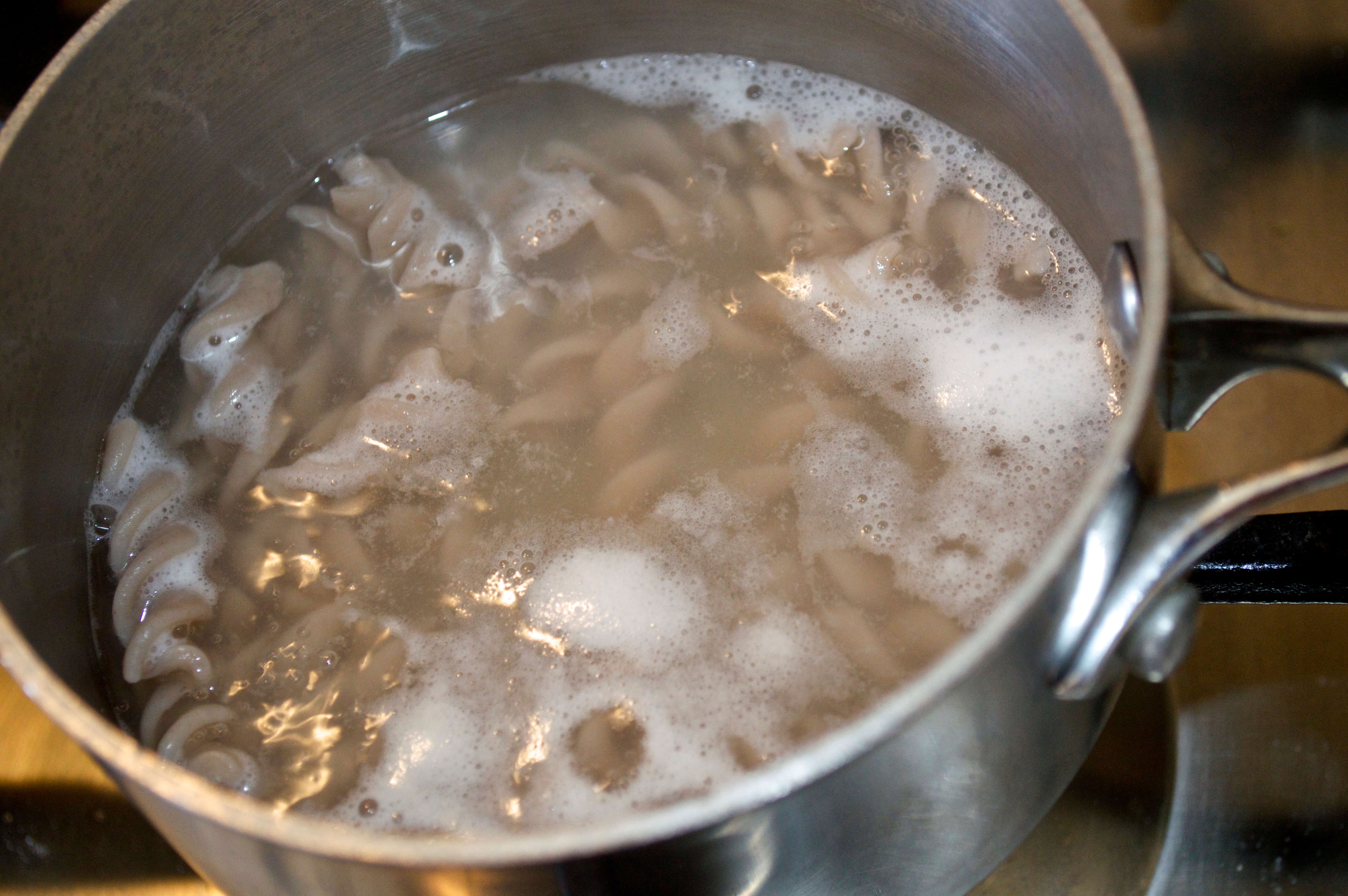 A saucepan of pasta being cooked